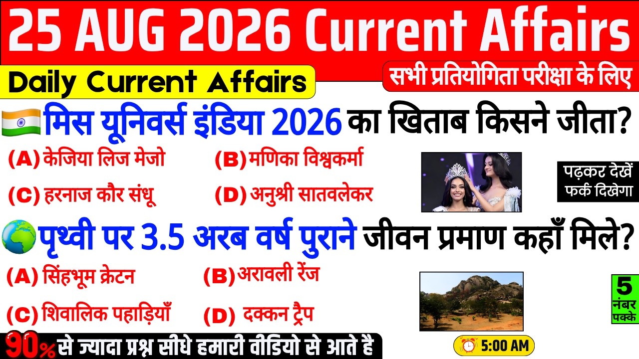 25 August 2026 Current Affairs | Important Current Affairs 2026 | ssc cgl, railway group d, bpsc