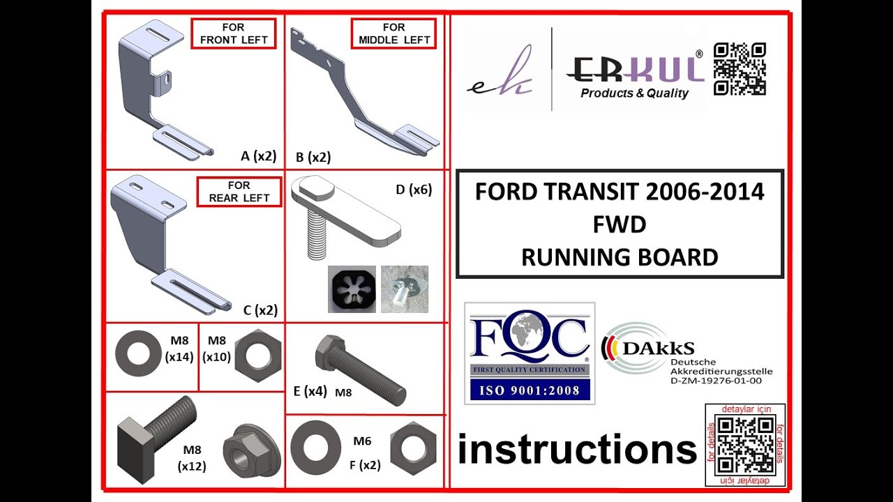 ford transit fwd 2006-2014 running boards installation / yan basamak montajı