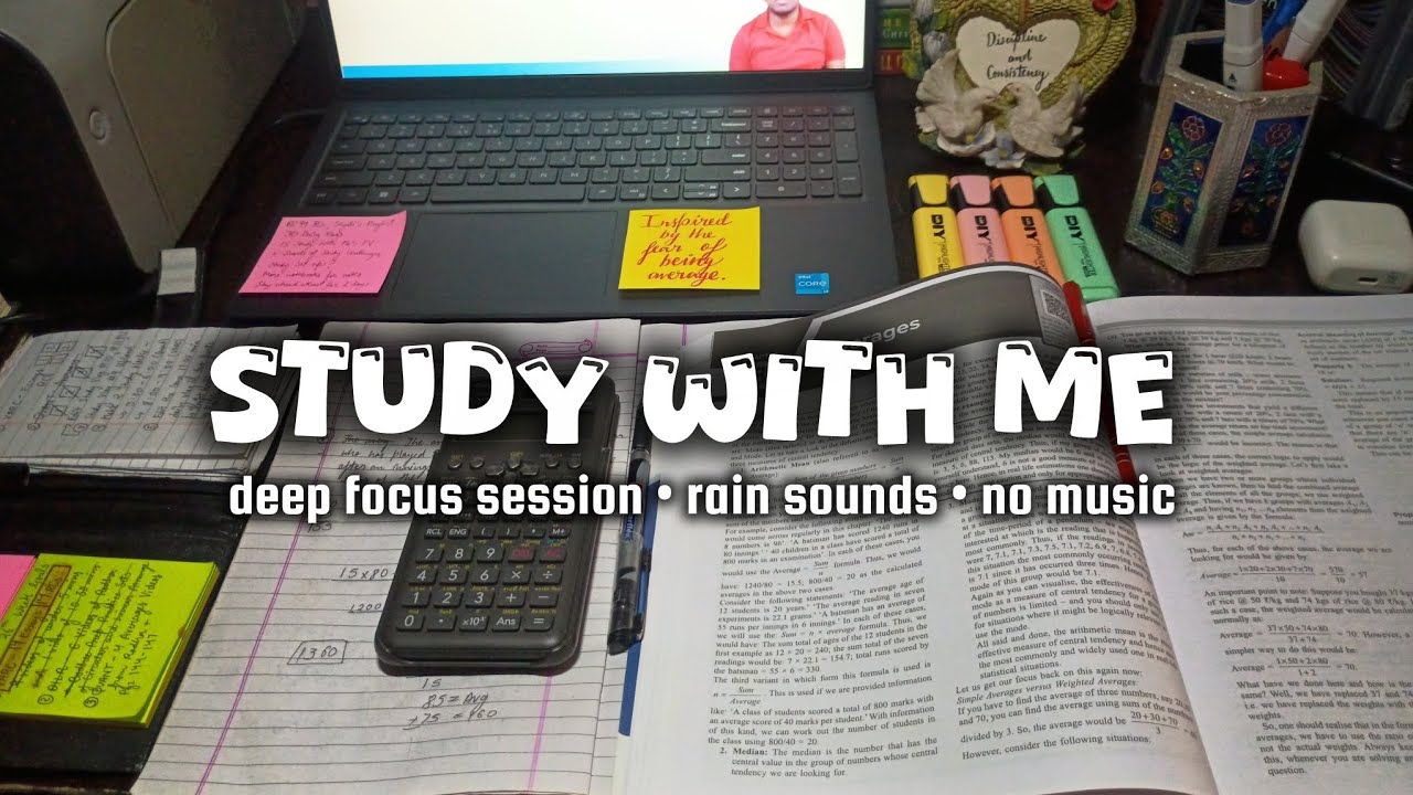 STUDY WITH ME FOR 1 HOUR 57 MINS | RAIN SOUNDS ☔🫧 | DEEP FOCUS SESSION | NO MUSIC | STUDYWSANIYA 