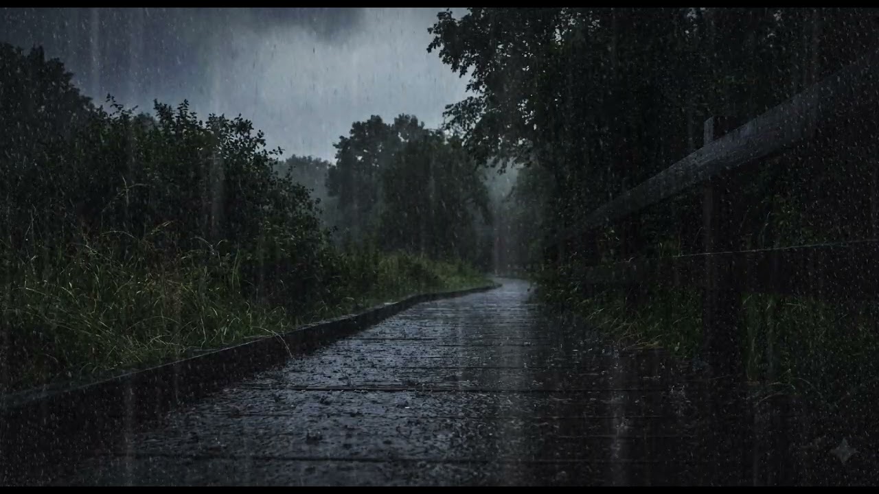 Deep Sleep in Minutes with Heavy Rain Falling Through a Quiet Forest at Night