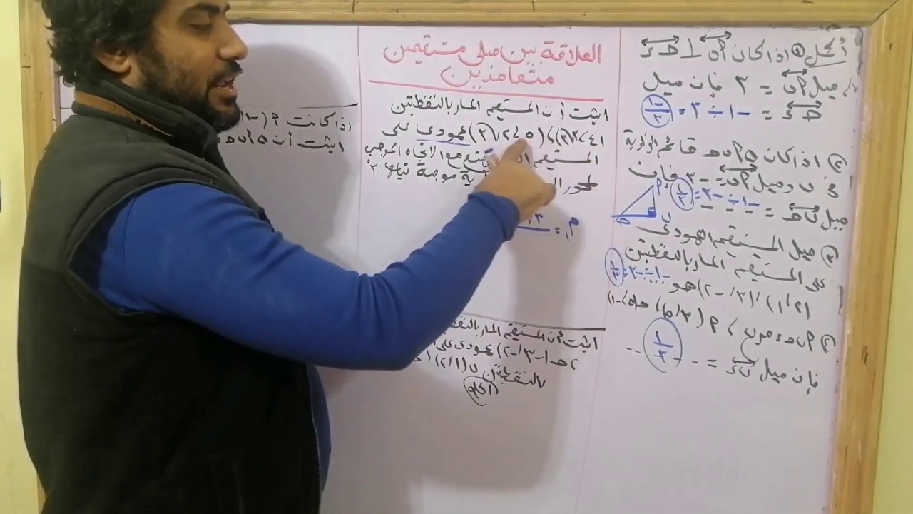 العلاقة بين ميلي مستقيمين متعامدين الصف الثالث الإعدادى