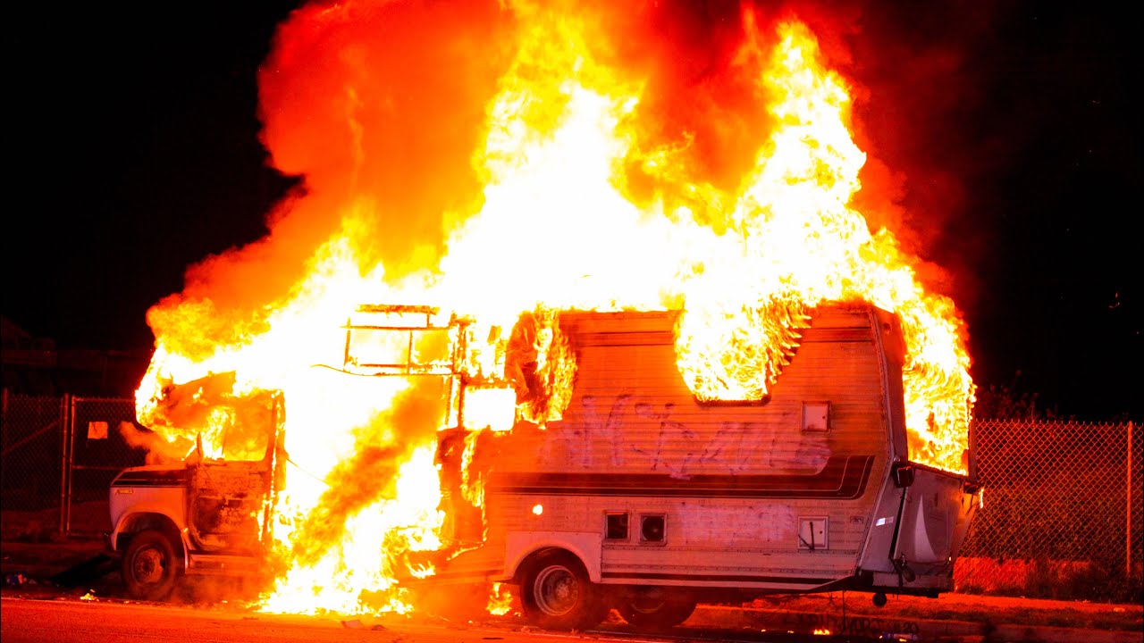 RV Fire and LAPD Pursuit: Watts