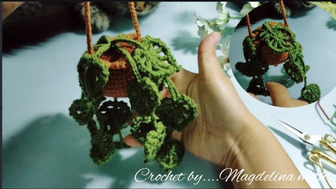 Crochet pots for hanging plants ~ Toturial mengait pasu kecik