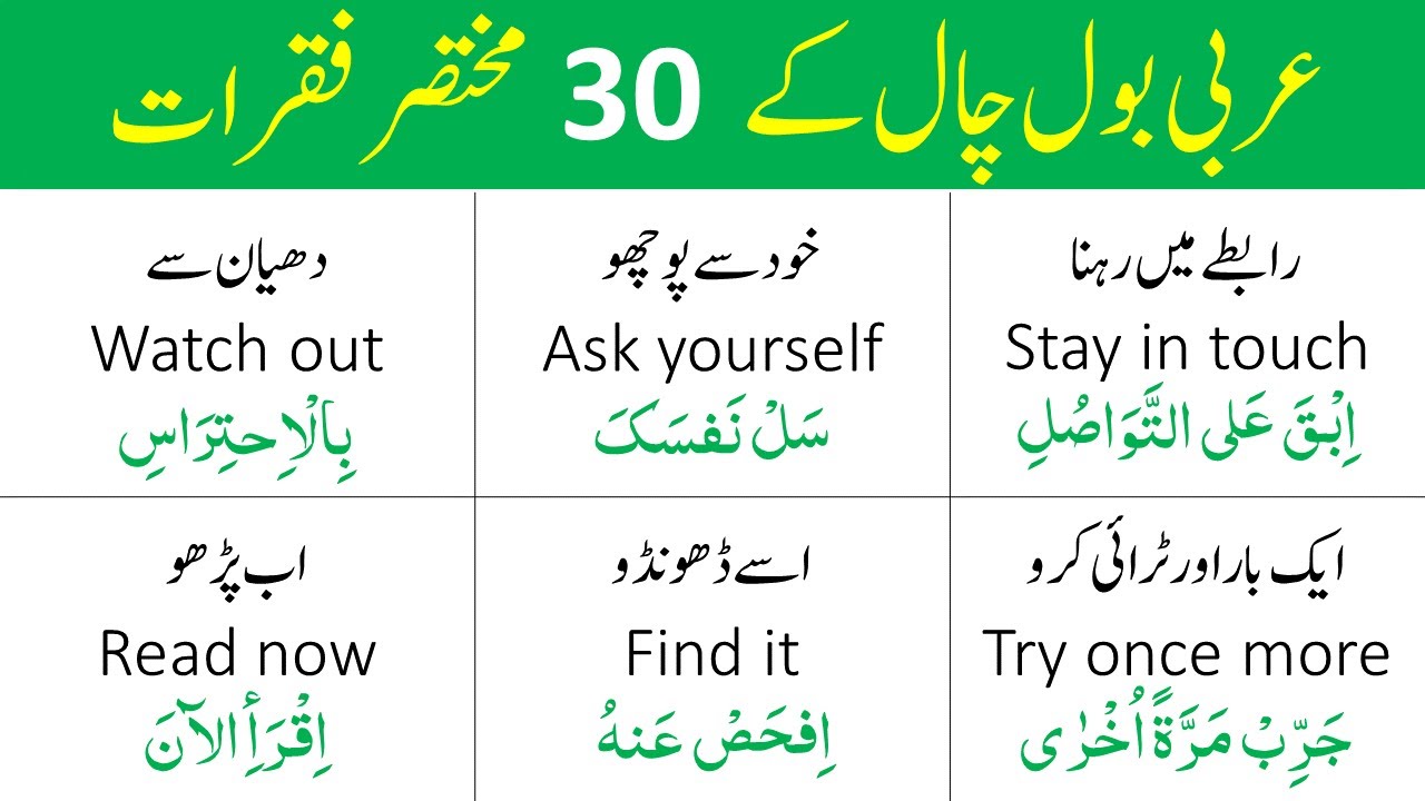 30 Shortest Arabic Speaking Sentences | مختصر ترین عربی فقرات | Arabic Sentences in English/Urdu