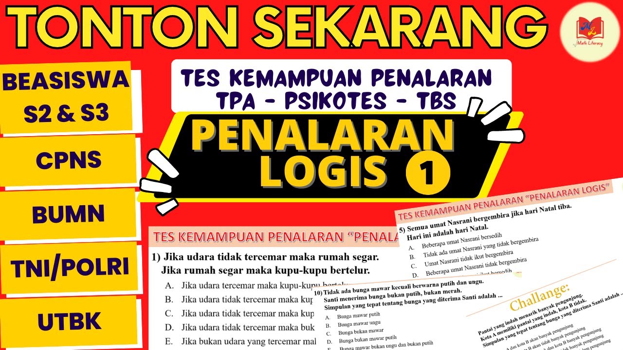 Soal TPA: Penalaran Logis Part 1 - (CPNS, UTBK, BEASISWA S2-S3)- TBS-PSIKOTES #psikotes #tpa