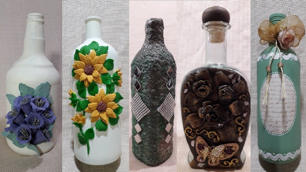 5 IDEIAS DE RECICLAGEM DE GARRAFAS DE VIDRO - DECORAÇÃO FÁCIL E BARATA -ARTESANATO VIDRO @lucibuzo