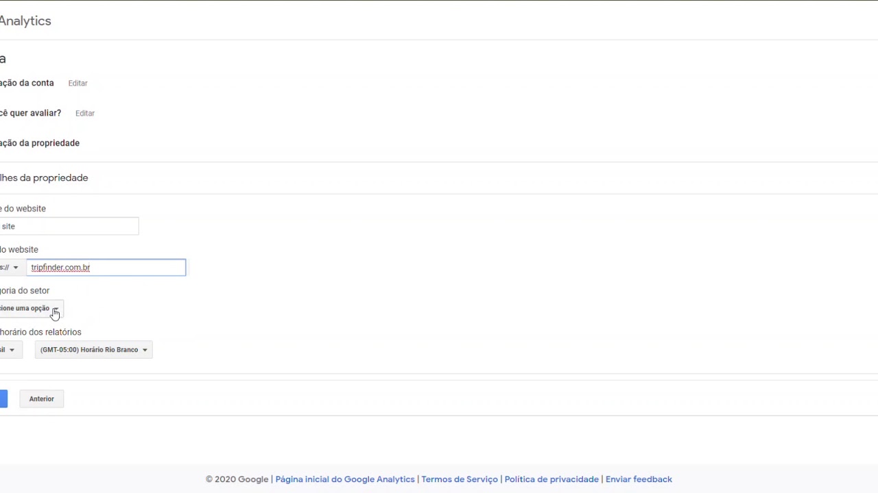 Criando conta no Google Analytics