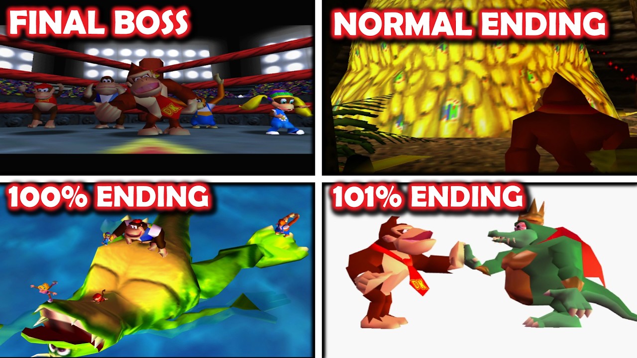 Donkey Kong 64 - ALL ENDINGS!! (Final Boss Fight, Ending, 100% Ending, 101% Ending!!)