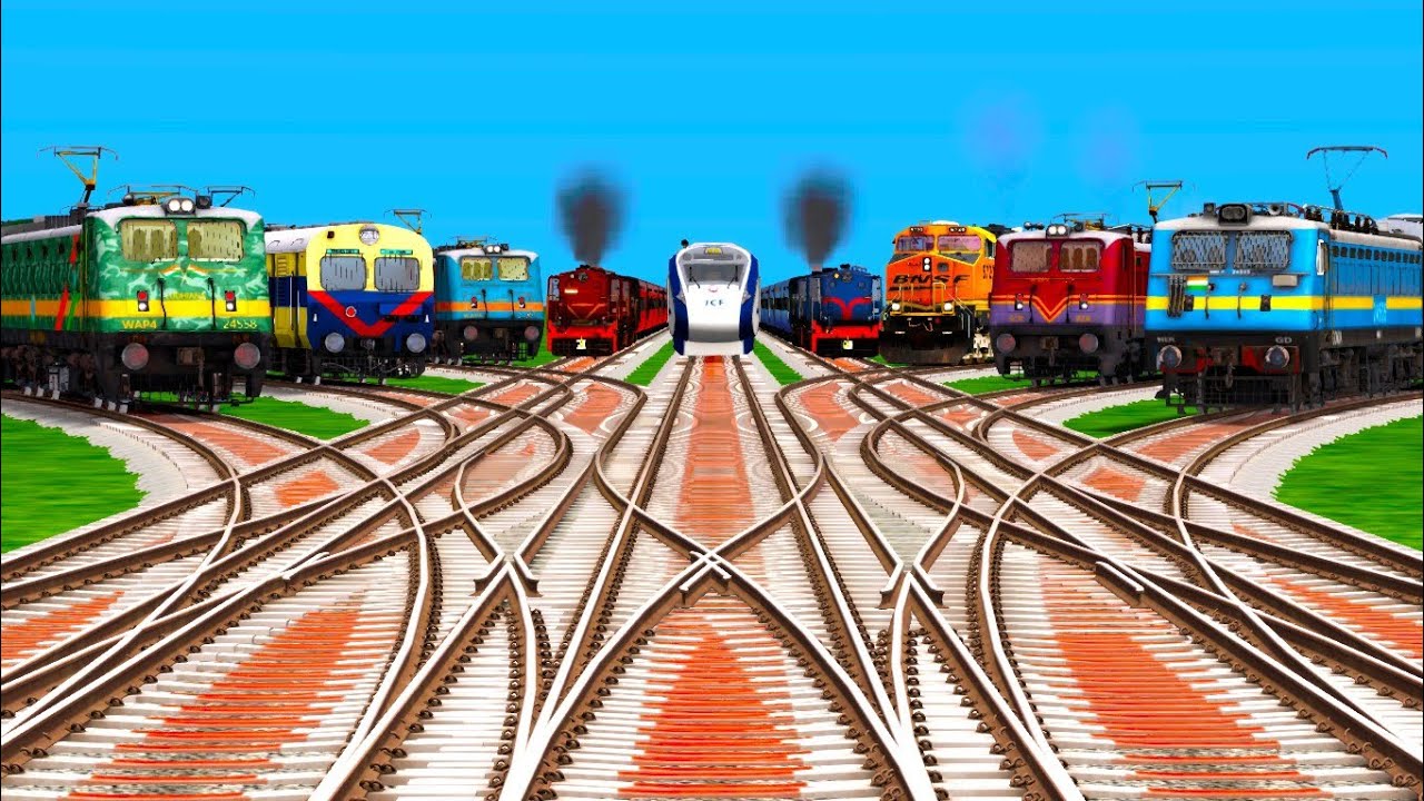 FAST RUNNING INDIAN EXPRESS CROSSING BY BUMPY BRANCHED RAILROAD TRACKS ll train Simulator Classic 