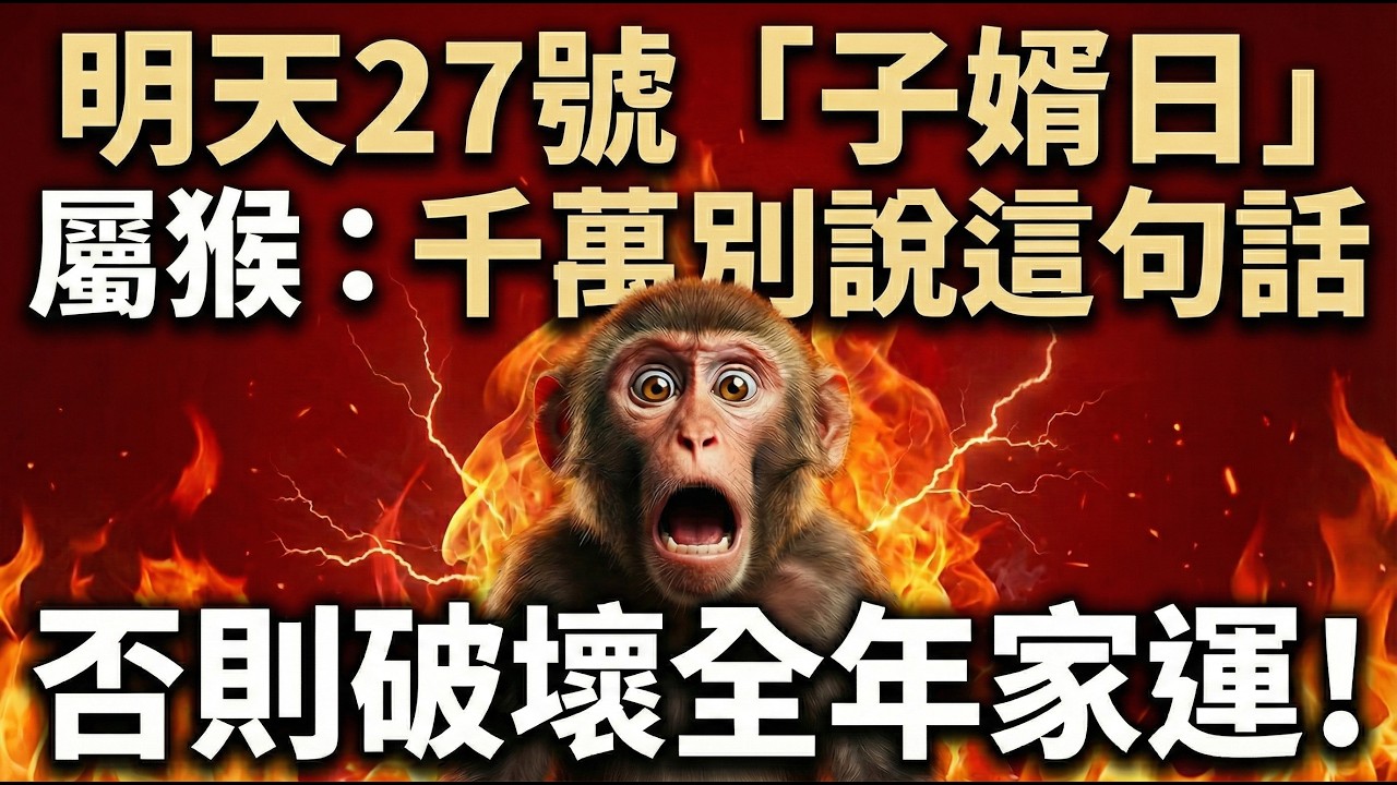 生肖猴注意！明天27號正月十一「子婿日」，你最忌諱說這句話！否則會破壞全年家運，千萬別忽視！#生肖猴2026運勢 #2026屬猴運勢 #正月十一 #子婿日 #財運 #家運 #風水禁忌 #算命 #轉運