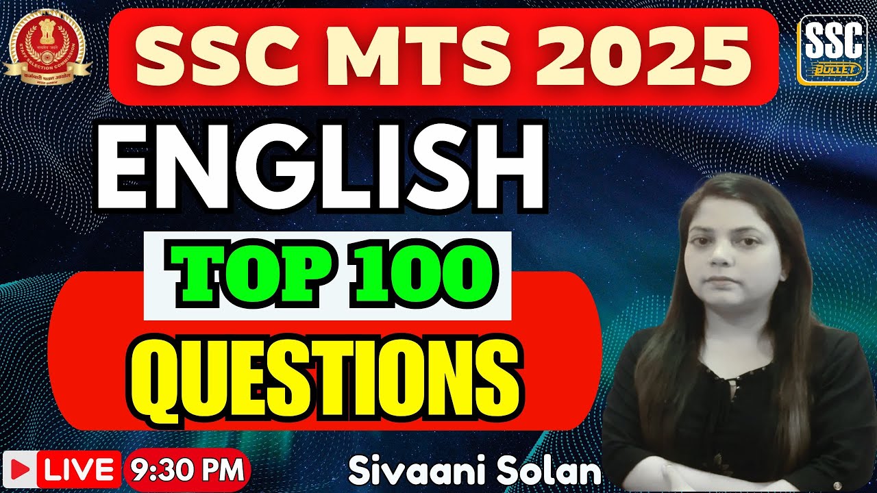 SSC MTS 2025 | ENGLISH TOP 100 QUESTIONS | English With Sivaani Solan #govtjobs #importantquestions