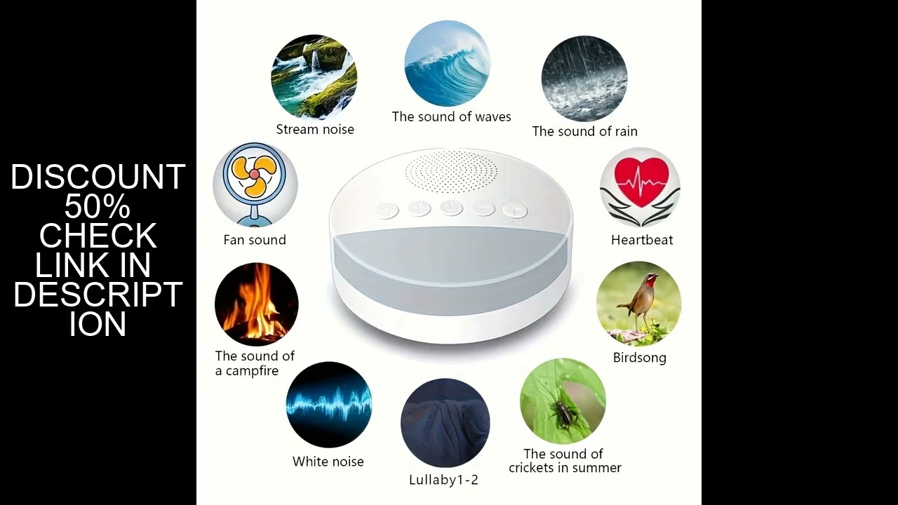 1200mAh Portable USB Rechargeable White Noise Machine with Night Light, 9 Soothing Sounds, Timer Shu