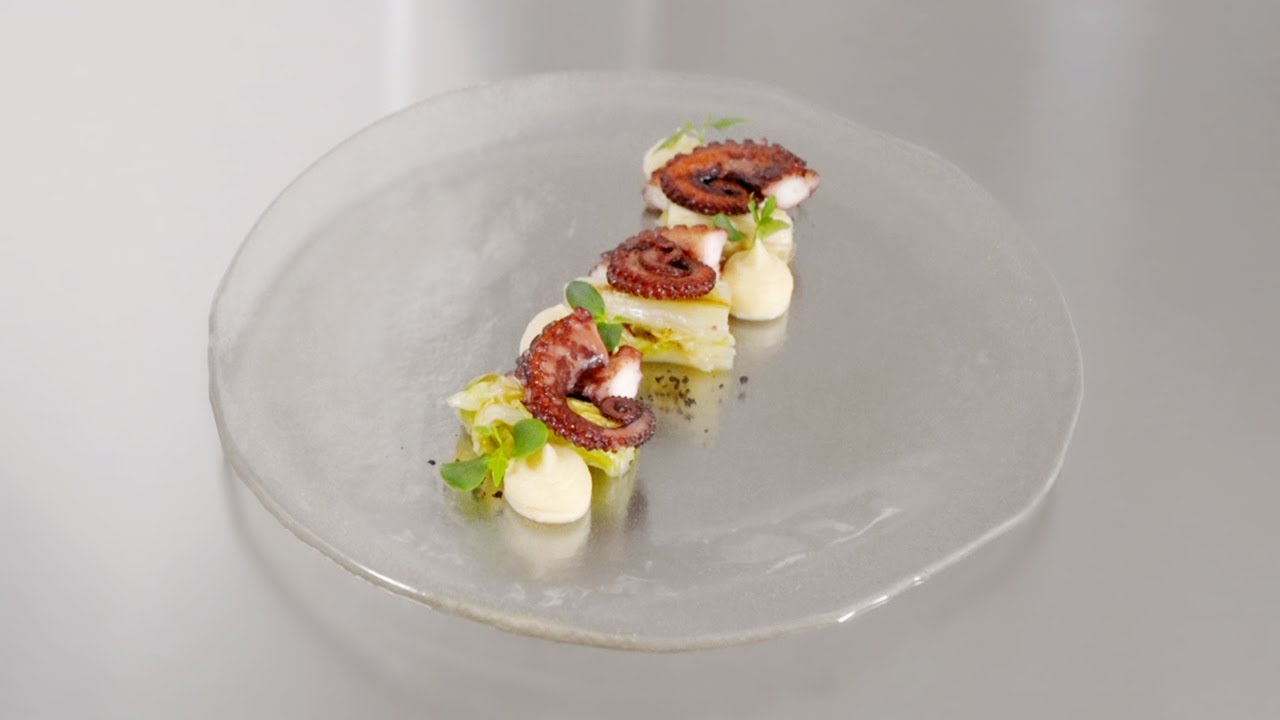 Octopus chickpea puree and bitter chicory