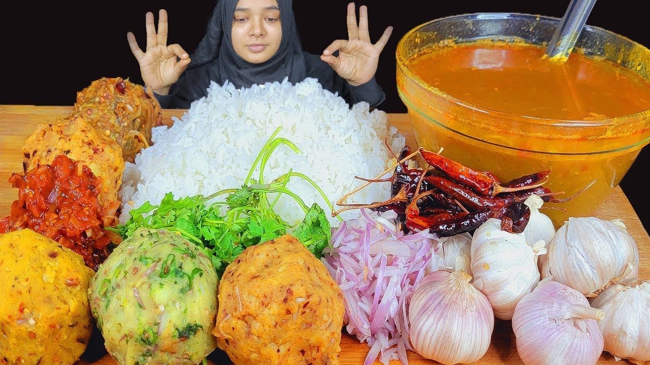 ASMR EATING DIFFERENT TYPES OF BHARTA, DAL, RICE, GARLIC BHARTA, MUKBANG