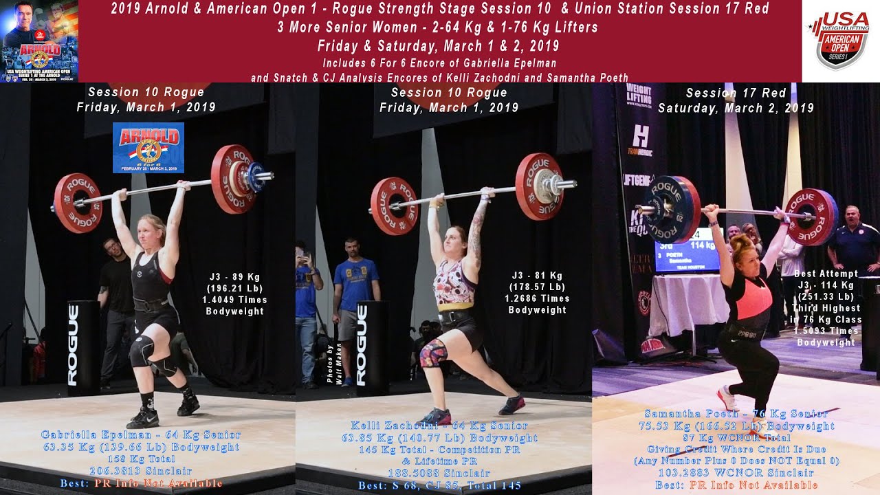 2019 Arnold/AO1, 3 More Senior Women 2-64 Kg  C, Rogue,  1-76 Kg, WCNOR Fri & Sat, March 1 & 2, 2019