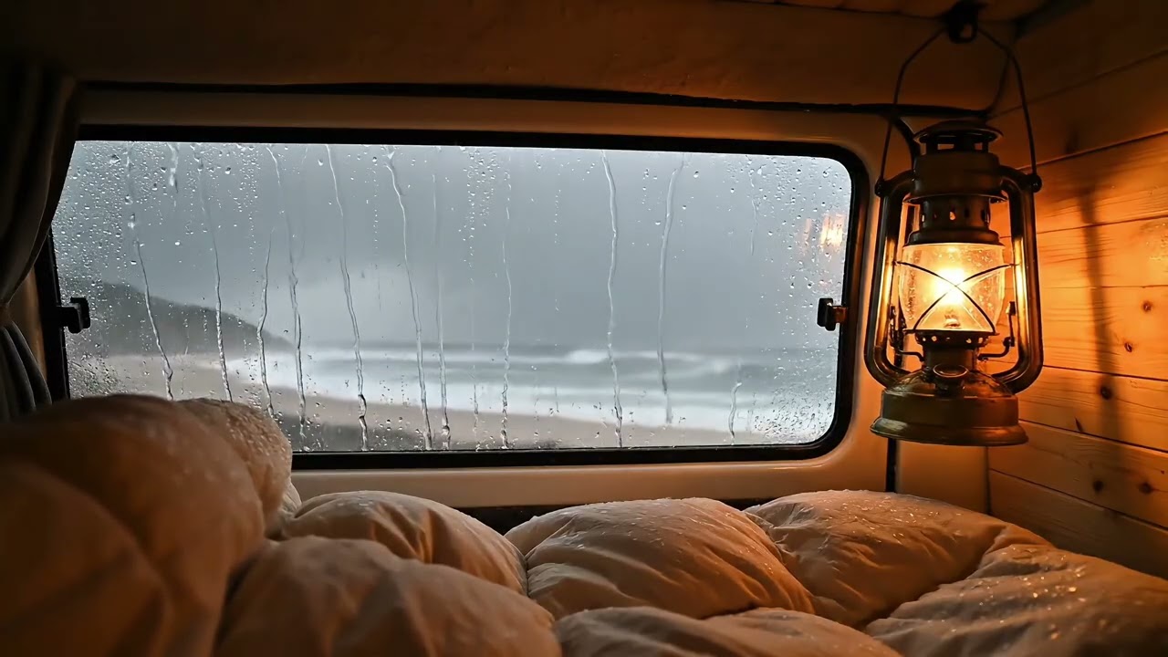 Heavy Rain Sounds on RV Window | Cozy Camper Rain Ambience for Deep Sleep