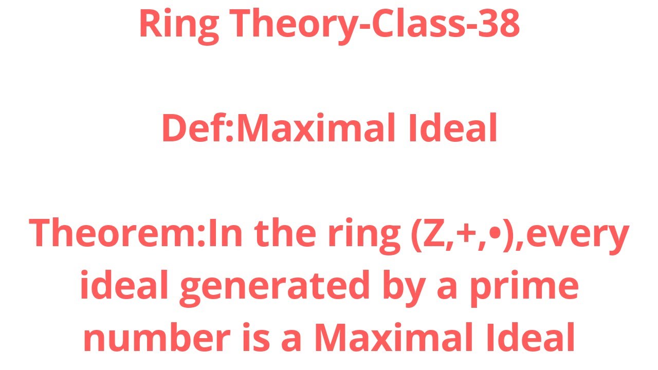 Ring Theory-Class-38-Maximal ideal definition and a theorem on Maximal ideal