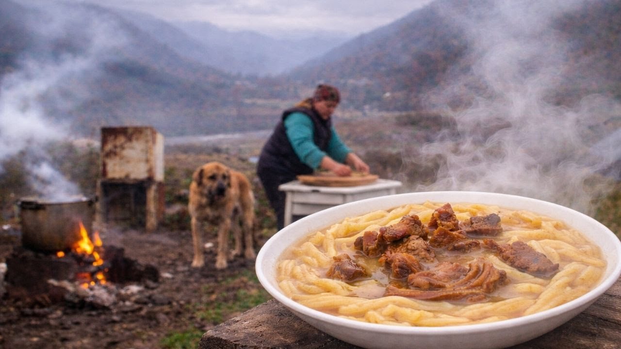 Quiet Village Cooking | Traditional Meat & Dough Soup in the Countryside