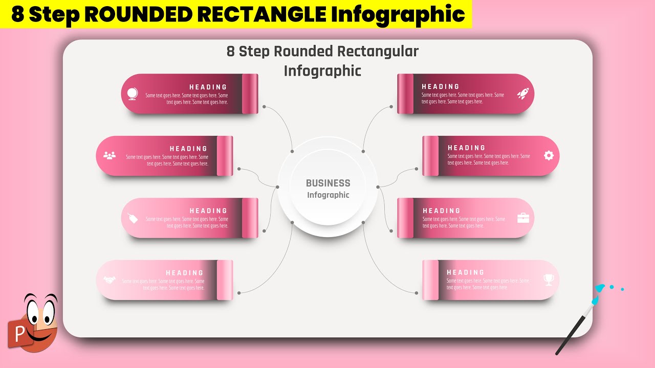 34.Powerpoint Presentation Template with 8 Step Rounded Rectangular Infographic|Free PPT Slide