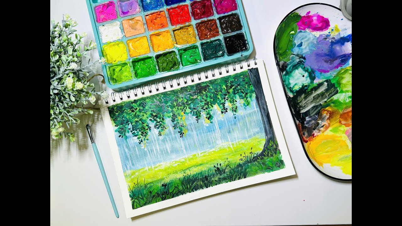Cỏ Art / Gouache painting / Landscape painting / vẽ tranh phong cảnh bằng màu Gouache