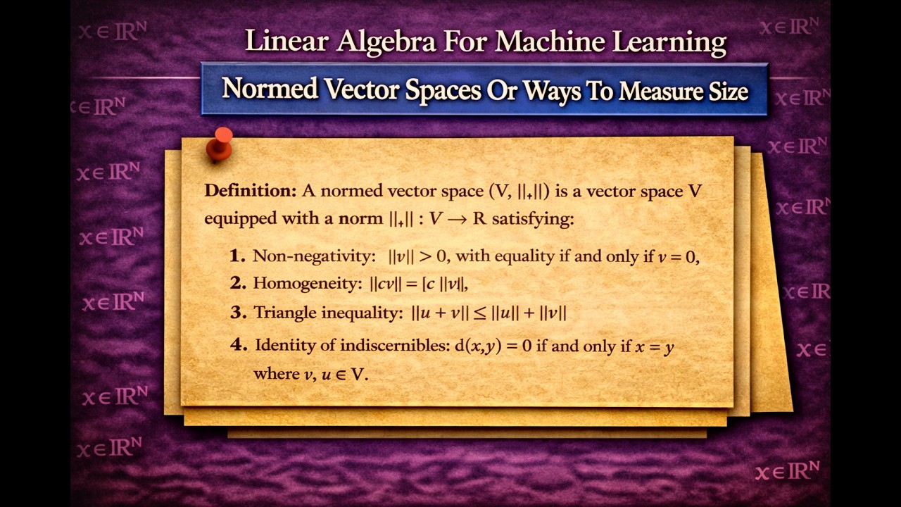 Linear Algebra for Machine Learning: Normed Vector Spaces Or Ways To Measure Size