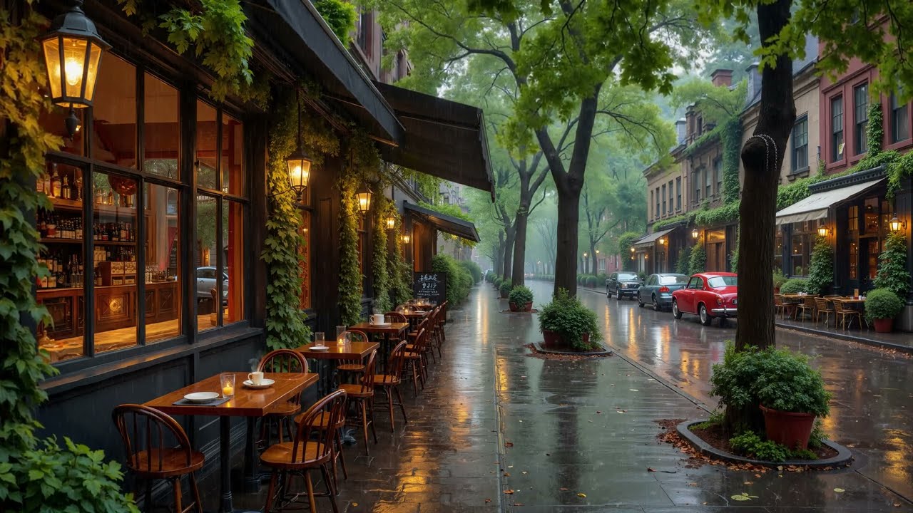 Rainy Day Jazz 🌧️ Cozy Corner Café on a Quiet City Street | Relaxing Smooth Jazz Playlist ☕