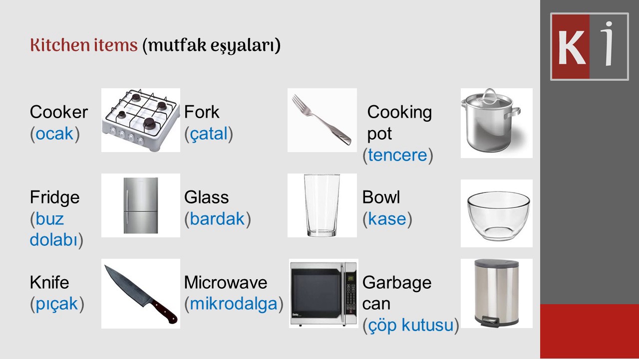 KITCHEN ITEMS (Mutfak eşyaları) Lesson (ders) 12