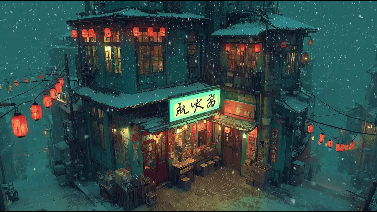 Rainy Lantern Street at Night 🌧️ cozy lofi beats for study, sleep and calm focus | Rainy Ryokan