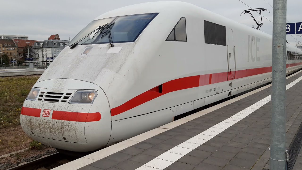 BR 401 hat Ausfahrt als ICE 701 in Halle (Saale) Hbf