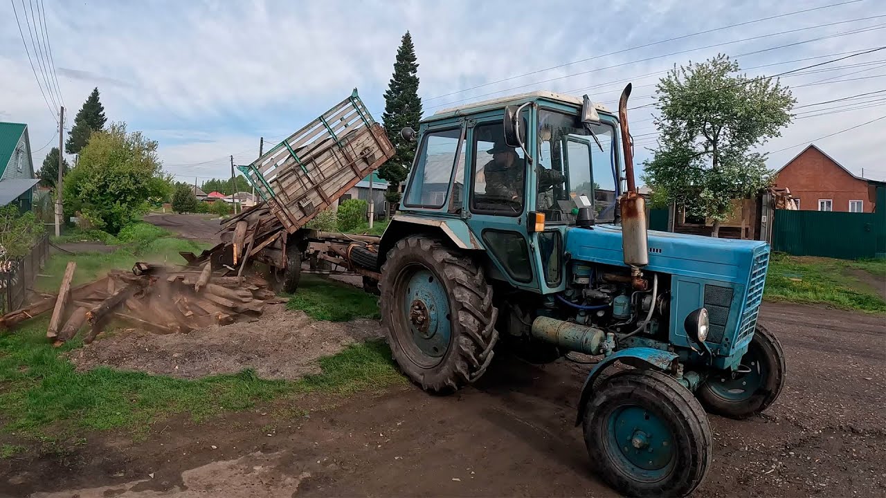 Поехал на МТЗ-80Л. Грузим и везем песок и дрова на прицепе 2ПТС-4. МТЗ/Белорус/СССР