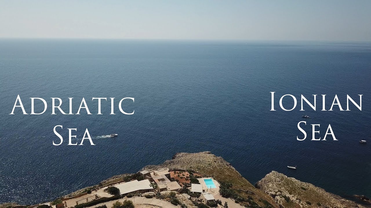 Santa Maria di Leuca: where the Adriatic Sea meets the Ionian sea. 4K Drone view.