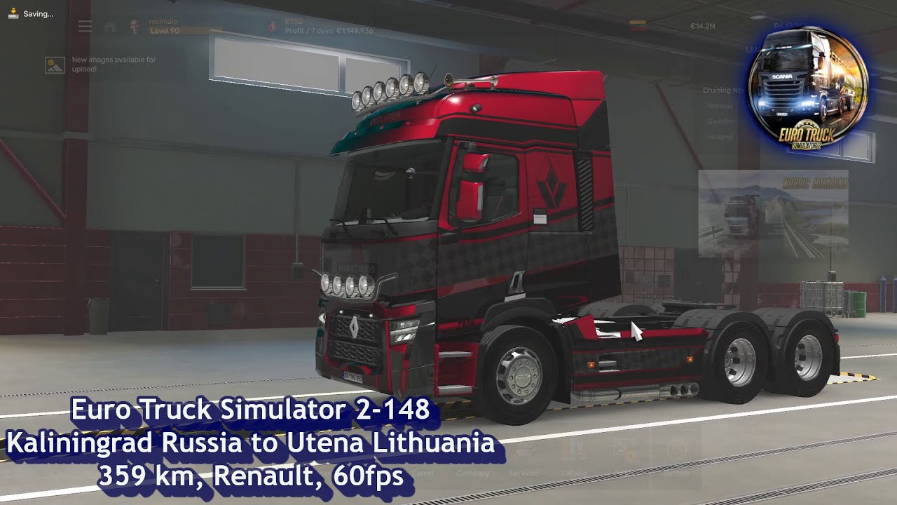 Euro Truck Simulator 2 148, Kaliningrad Russia to Utena Lithuania, 359 km, Renault, 60fps