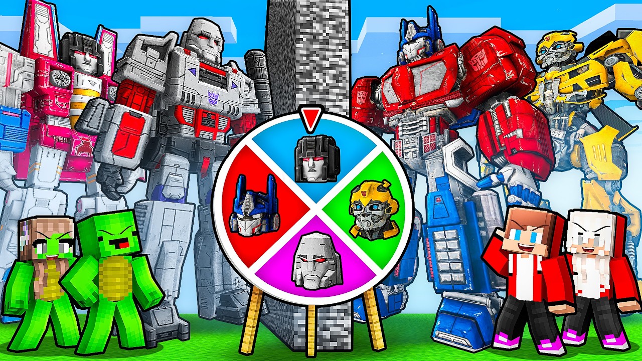JJ and Mikey: TRANSFORMERS ROULETTE FAMILY BATTLE in Minecraft - Maizen