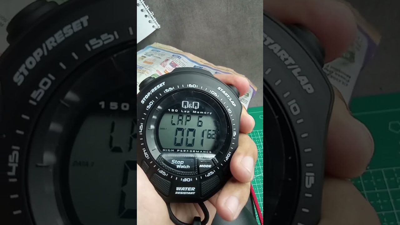 menggunakan dan membaca catatan waktu untuk banyak pelari menggunakan stopwatch QnQ MF01