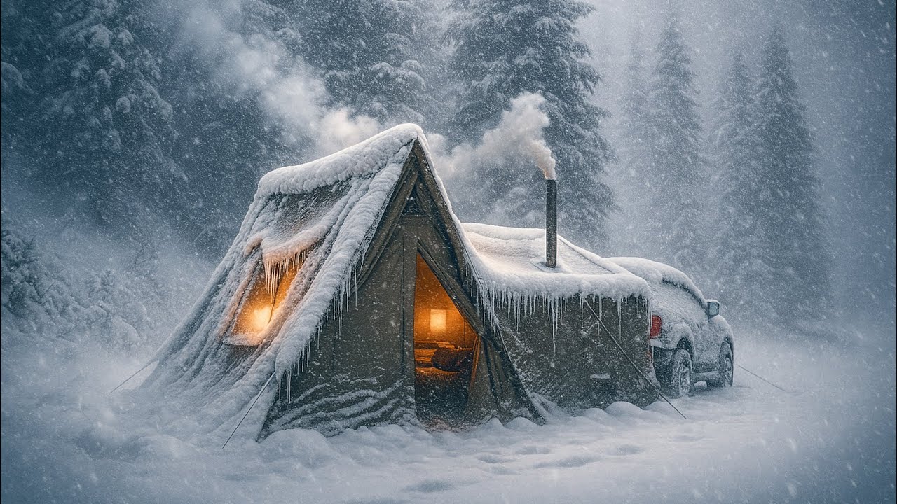 CAMPING IN A SNOWSTORM &ndash; SURVIVAL IN A SEVERE SNOWFLAKE AND STORM  