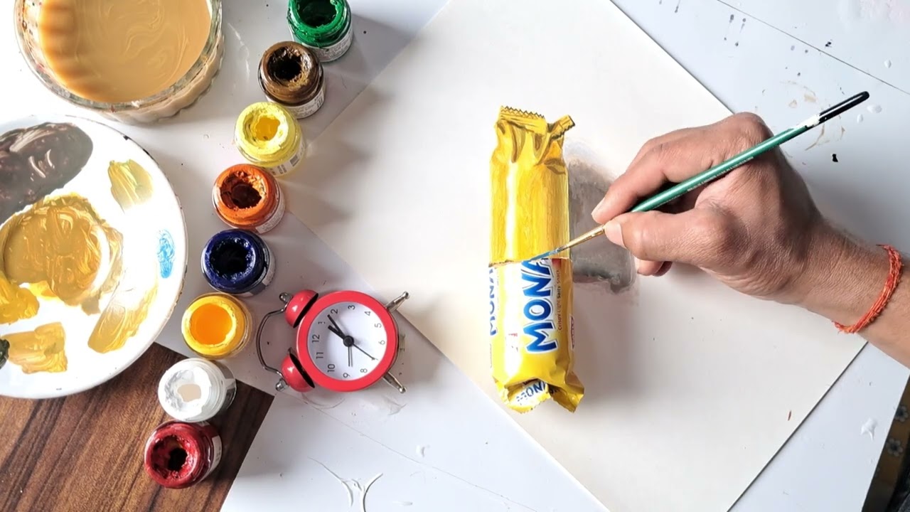 Half Real, Half Painting 😱 Monaco Biscuit Art Challenge|#artbox #art #biscuit #trending 