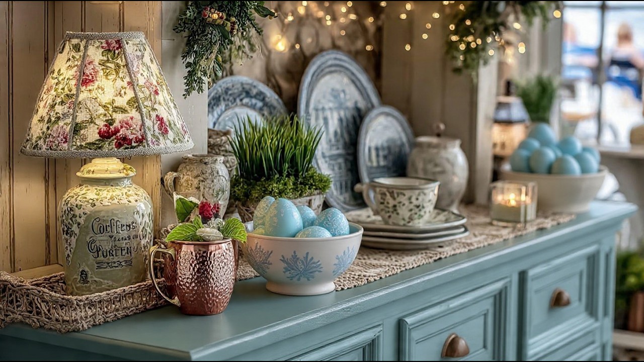 Robin Egg Blue & White Cottage Kitchen | Vintage Easter Farmhouse Spring Tour 2026