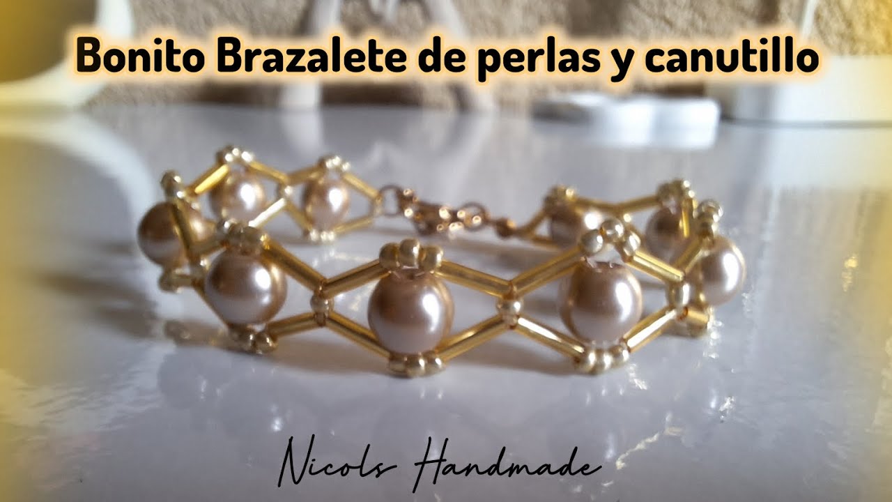 Bonito Brazalete de perlas y canutillo 💛 paso a paso