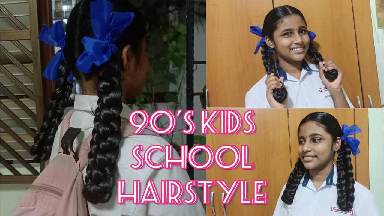 Twin Braid with Ribbon🎀90's Kids school hairstyle/இரட்டை ஜடை