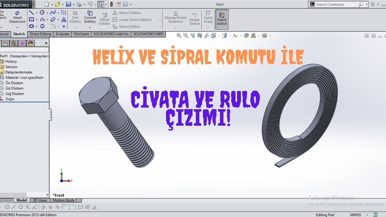 Helix ve Spiral Komutu ile CİVATA-RULO Çizimi