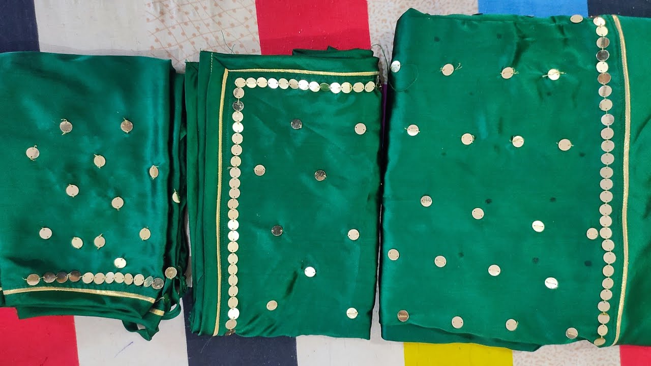 प्लेन साटन पर गोल्डन तारी हाथ वर्क plane satin pr goldan taari hand work