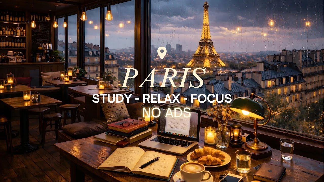 Rainy Café Paris☕No Ads | Piano Jazz & Rain sounds for Study, Relaxation & Inspiration