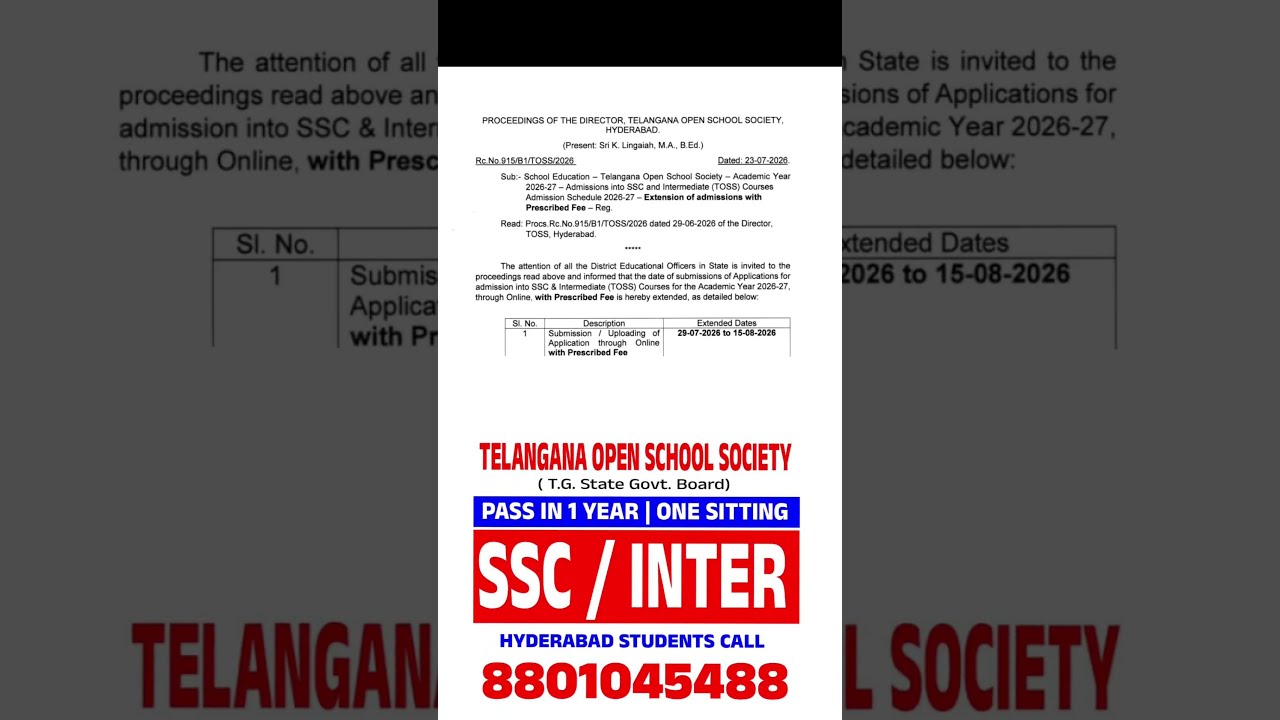 Telangana Open School SSC/Inter Admissions Extended (Apply Now)
