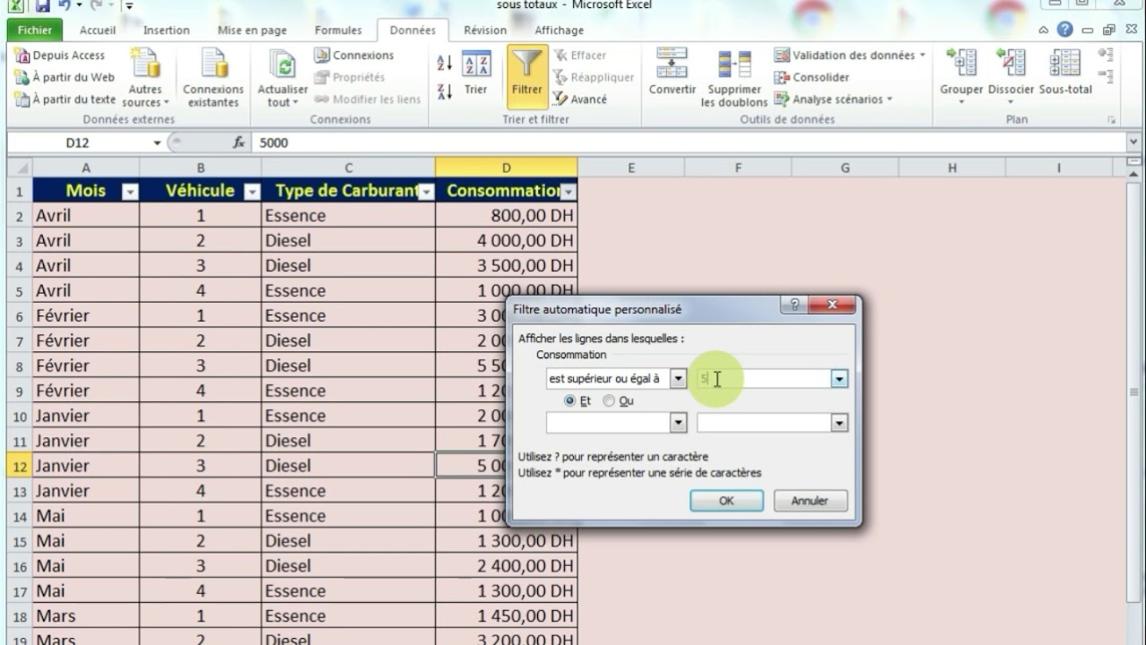 Microsoft Excel : Tri, Filtre automatique et Sous totaux