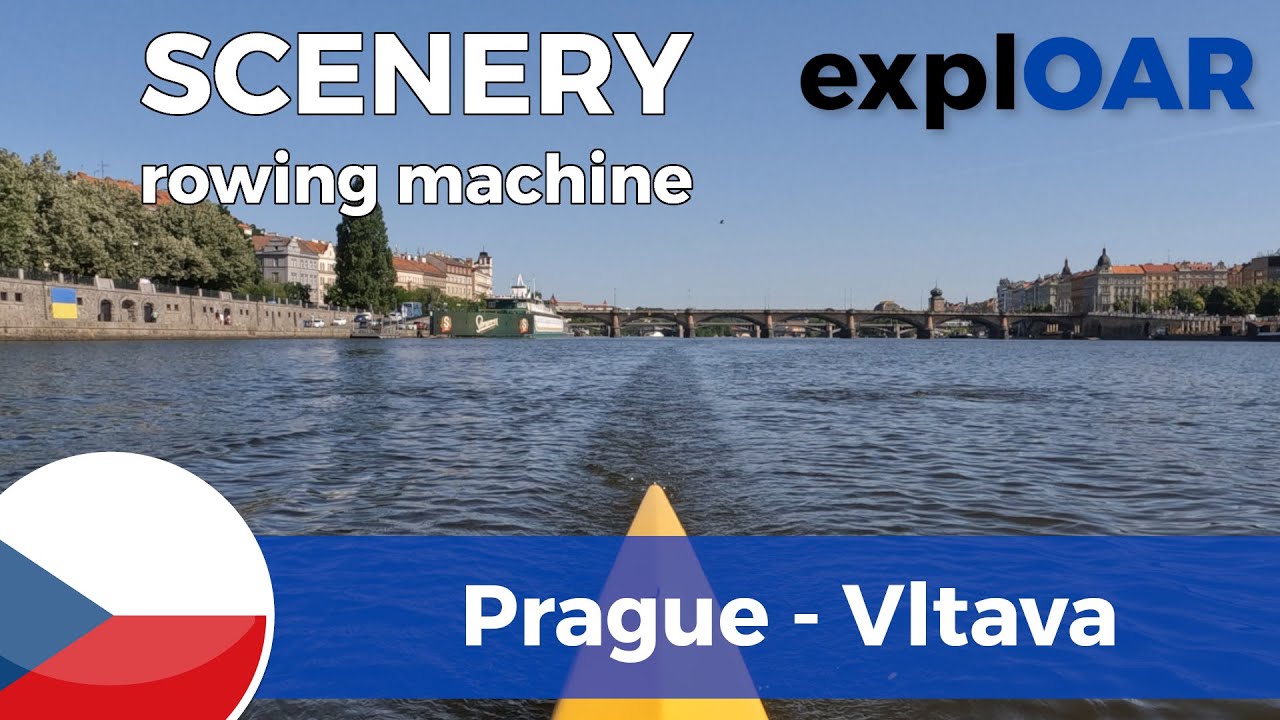 rowing scenery in Prague   Czechia   4K virtual Vltava river   scenery