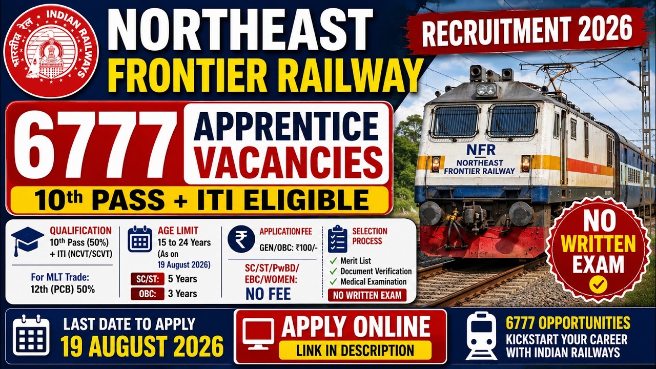 🔥 NFR Apprentice Recruitment 2026 | 6777 Railway Vacancies | Apply Before 19 August