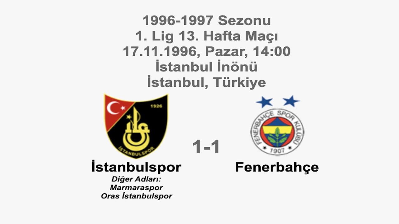 İstanbulspor 1-1 Fenerbahçe [HD] 17.11.1996 - 1996-1997 Turkish 1st League Matchday 13 + Cm (Ver. 3)