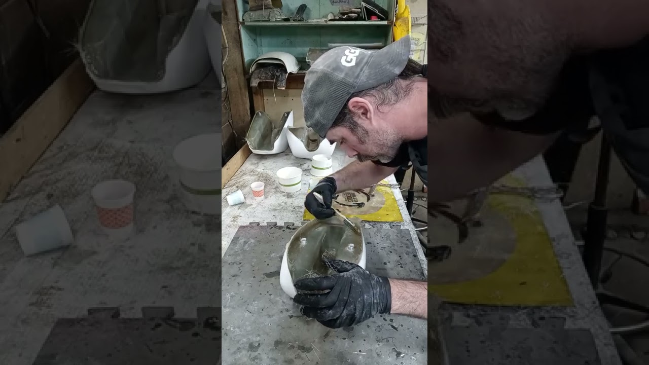 Fiberglass Gas Tank halves getting laminated together
