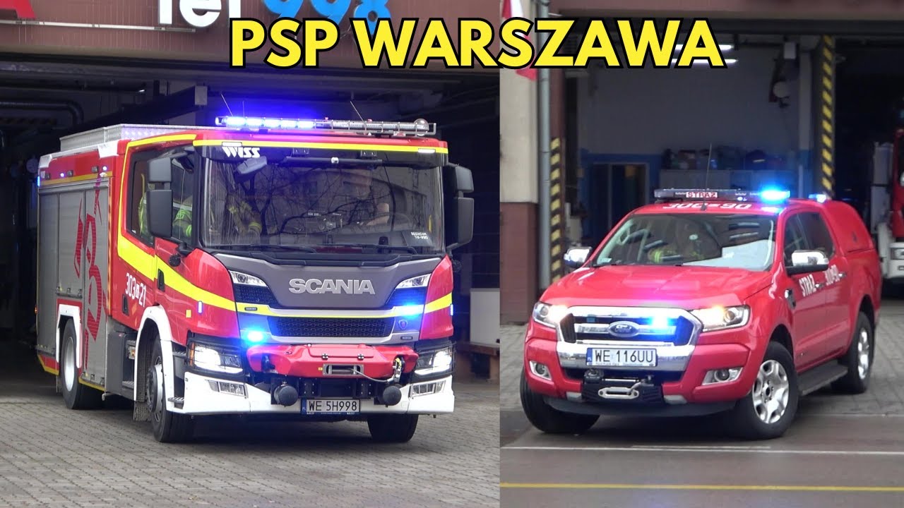 Wyjazd Alarmowy 2 zastępów GBA Scania P360 z JRG 3 Warszawa i Oficer Operacyjny Miasta do zdarzeń