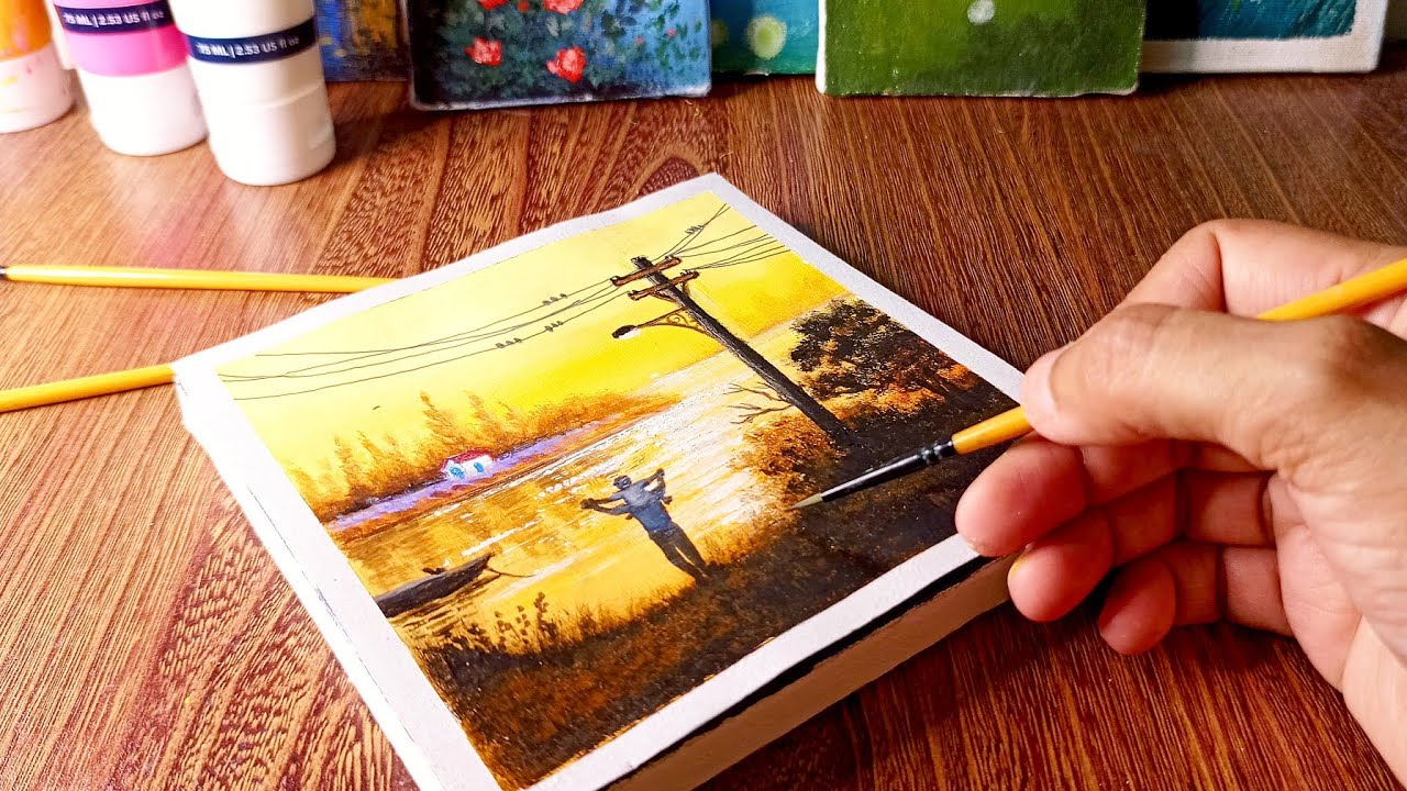 Power lines at Sunset Painting | Acrylic Painting for Beginners | Step by Step Painting Tutorial